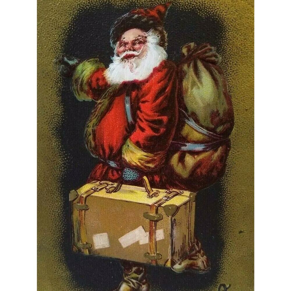 Santa Claus Father Christmas Postcard Saint Nick Suit Case Embossed Vintage 909